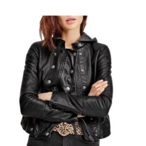 WE THE FREE Vegan Leather Moto Jacket with Sweatshirt Hood